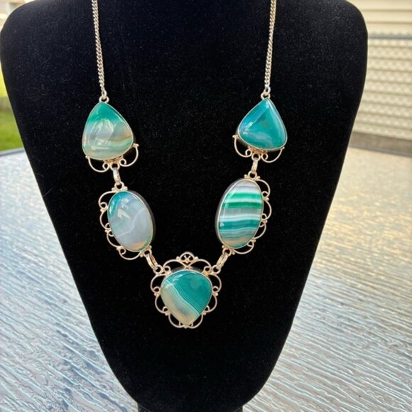 Handmade Jewelry - Green Botswana Agate Gemstone Hand Crafted Necklace